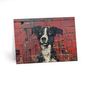Lot de 6 - Cartes de voeux Street Art - Art chien mur de briques rouges - Imprimées à la main - Mat - Cartes beaux-arts - Intérieur vierge - 5 x 7