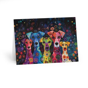 Lot de 6 - Imprimés à la main - Chiens exotiques de style henné - Cartes de voeux imprimées à la main - Mat - Cartes d'art - Vierge - 5 x 7