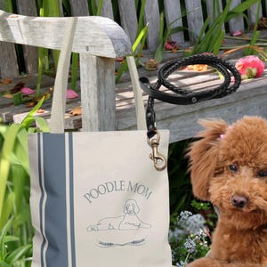 Poodle Mom Tote Bag - Chic Farmhouse Stripe Design - Dog Breed Tote Bag- Customizable Dog Breeds
