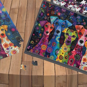Exotic Whimsical Original Henna Dog Art Jigsaw Puzzle + Matching Gift Box