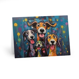 Lot de 6 - Cartes sur le thème Happy Dogs imprimées à la main - Vierge à l'intérieur - Mat - Cartes beaux-arts - Carte de voeux originale Happy Dog Funny Dog