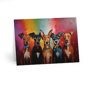 Cartes de voeux imprimées à la main art chien arc-en-ciel - mats - cartes beaux-arts - lot de 6 - 5 x 7