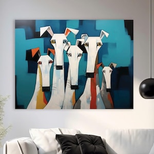 Arte moderna para cães - Impressão de pôster fosco - Cachorro branco azul - Arte para cães - Decoração - Presente para amantes de cães - Galgo - Saluki - Borzoi - Whippet - Sighthound