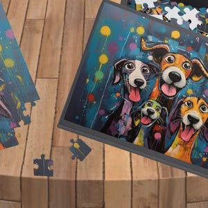 Dinner Time Happy Whimsical Original Dog Art Jigsaw Puzzle + Matching Gift Box
