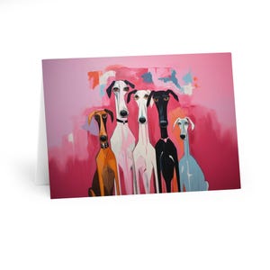 Lot de 6 - Cartes de voeux chiens roses imprimées à la main - Mat - Cartes vierges beaux-arts - 5 x 7