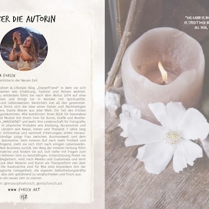 May include: A close-up of a lit candle with a white flower in the foreground. The candle is in a glass jar and is surrounded by small stones. The text "DAS KANN ES NOCH NICHT GEWESEN SEIN ES STECKT DOCH NOCH SO VIEL MEHR INTER ALL DEM, WAS WIR HIER TAGT&Auml;GLICH VOR AUGEN HABEN" is visible in the background.