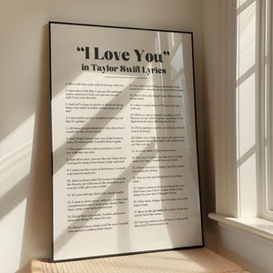 I Love You in Taylor Swiftie Lyrics Print, Valentine&#39;s Day Gift for Swiftie, Girly Bedroom Prints, Valentines Day Decor, DIGITAL DOWNLOAD