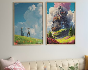 Howl's Moving Castle Poster Set, Studio Ghibli Anime Art