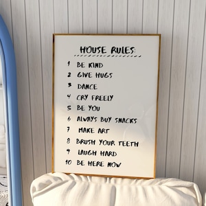 House Rules Print, Trendy Dorm Room Poster, Aesthetic Apartment Decor, Retro Wall Art Print, House Rules Quote Prins, Printable Wall Art