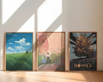 Howl's Moving Castle Poster Set, Studio Ghibli Anime Art