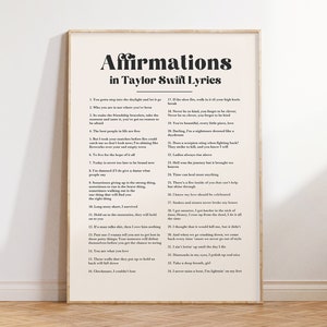 Taylor&#39;s Version Affirmations Print, Taylor Swiftie Lyric Poster, Life Lessons Kunstdruck, Geschenk für Swiftie Fans, Aesthetic Apartament Drucke