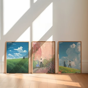 Set of 3 Howl&#39;s Moving Castle Prints, Sophie and Howl, Anime Decor, Studio Ghibli Inspired Art, Howls Moving Castle Poster, DIGITAL DOWNLOAD