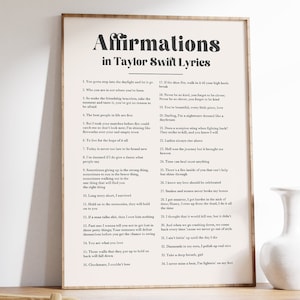 Taylor Swiftie Affirmations Print, Swiftie Lyric Print, Taylor&#39;s Version Wall Art, Positive Self Poster, Life Lessons Art, DIGITAL DOWNLOAD