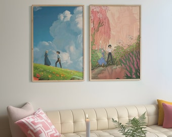 Howl's Moving Castle Posters, Anime Art Prints, Set of 2