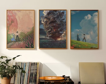Howl's Moving Castle Poster Set, Anime Wall Art, Ghibli Decor