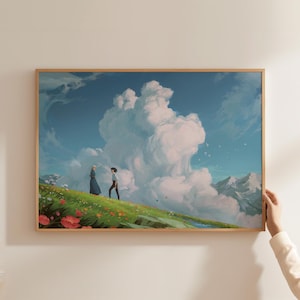 Howl&#39;s Moving Castle Print, Howl and Sophie Art, Trendy Horizontal Wall Art, Ghibli Inspired Decor, Moving Castle Painting, DIGITAL DOWNLOAD