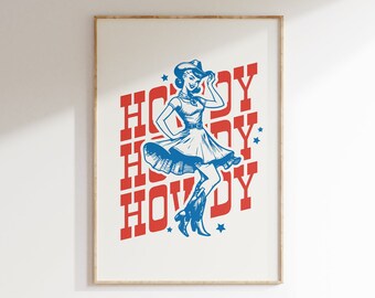 Retro Cowgirl Howdy Print, Vintage Western Art (Digital Download)