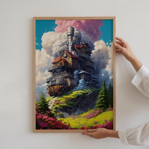 Howl&#39;s Moving Castle Art Print, Howl and Sophie Art, Anime Gifts, Ghibli Inspired Home Decor, Howls Moving Castle Painting, DIGITAL DOWNLOAD