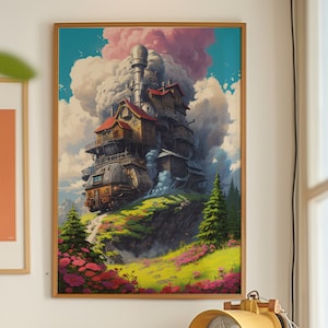 Howl&#39;s Moving Castle Art Print, Sophie and Howl Art, Anime Wall Art, Ghibli Inspired Decor, Howls Moving Castle Poster, DIGITAL DOWNLOAD