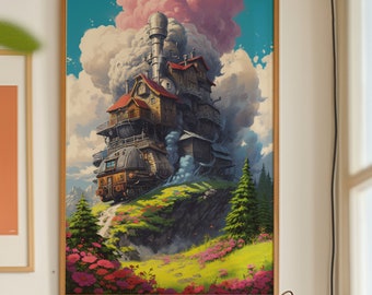 Howl's Moving Castle Art Print, Sophie and Howl Art, Anime Wall Art, Ghibli Inspired Decor, Howls Moving Castle Poster, DIGITAL DOWNLOAD