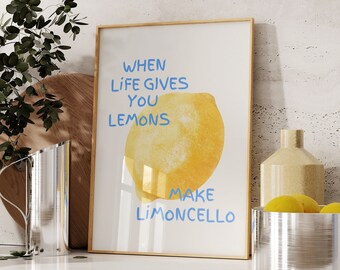 Limoncello Kitchen Art Print, Lemon Quote, Modern Bar Cart Decor (Digital Download)