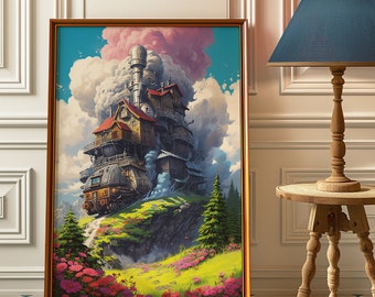 Howl's Moving Castle Art Poster, Studio Ghibli Anime Decor