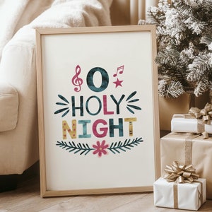 O Holy Night Print, Christmas Nativity Print, Bible Verse, Christian Christmas Decor, Retro Christmas Printable Wall Art, DIGITAL DOWNLOAD