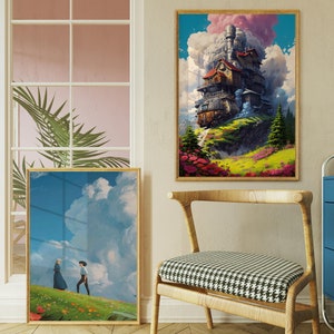 Set of 2 Howl&#39;s Moving Castle Prints, Sophie and Howl Art, Anime Wall Art, Studio Ghibli Decor, Howls Moving Castle Poster, DIGITAL DOWNLOAD