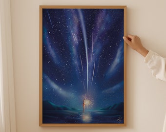 Howl's Moving Castle Star Sky Poster, Anime Wall Art