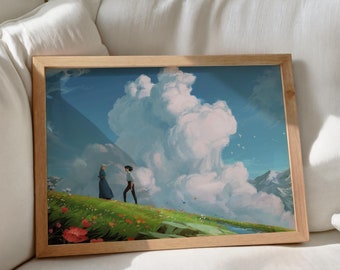Impressão artística do Castelo Animado de Howl, decoração inspirada no Studio Ghibli (download digital)