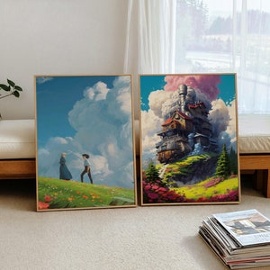 Howl&#39;s Moving Castle Set of 2 Prints, Sophie and Howl Art, Anime Room Decor, Ghibli Wall Art, Howls Moving Castle Poster, DIGITAL DOWNLOAD