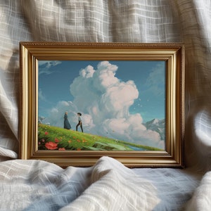 Howl&#39;s Moving Castle Print, Howl and Sophie Art, Trendy Horizontal Prints, Studio Ghibli Wall Art, Moving Castle Painting, DIGITAL DOWNLOAD