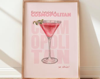 Custom Cocktail Cosmopolitan Print, Personalised Wall Art for Lovers