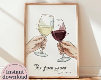 Friendship Wine Print, Wine Lover Gift, Kitchen Wall Art, Home Bar Decor