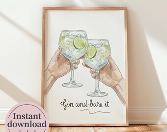 Gin and Tonic Print, Friend Gift, Friendship Wall Art, Home Bar Decor