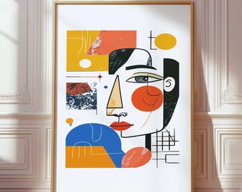 Cubist Abstract Face Wall Art Print, 240gsm Matte Satin Paper, Framed Options