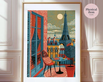 Colorful Paris Wall Art Featuring Eiffel Tower, Vibrant French Cityscape Print for Modern and Eclectic Décor