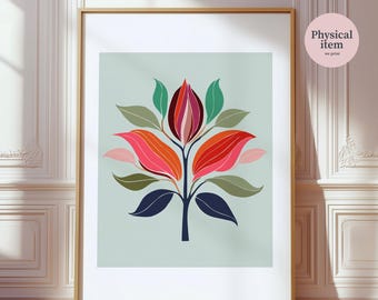 Botanical Print, Mid Century Floral Wall Art, Colourful Retro Flower Poster