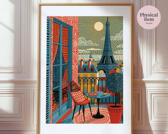 Eiffel Tower Art, Colourful Paris Balcony Print, Cityscape Wall Decor - Multiple Sizes, Framing Options