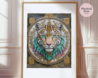 Leopard Wall Art, Botanical Animal Print, Maximalist Jungle Decor, Vintage Art Nouveau Wildlife