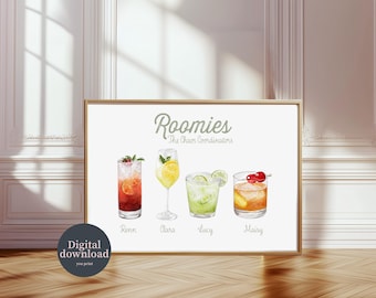 Roommate Gift, Personalized Drinks Print | Digital PNG Download | A5 A4 A3 Sizes, Custom Names