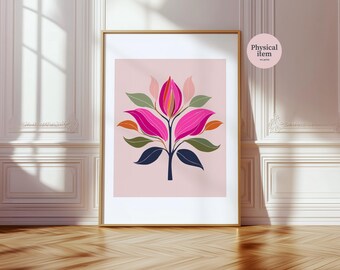 Mid-Century Botanical Print, Magenta Pink Floral Poster, Matte 240gsm Paper