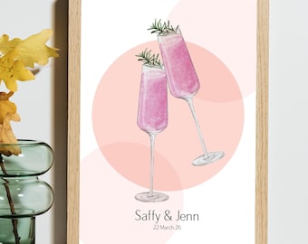 Couples Drinks Print, Custom Watercolour Cocktail Art for Anniversaries