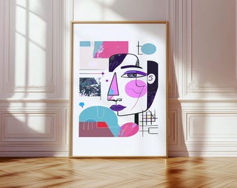 Cubist Abstract Face Print, 240gsm Matte/Satin Paper, A5-A1 Sizes (Framed Options)