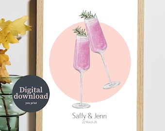 Personalised Couples Drinks Print, Custom Cocktail Wall Art, Anniversary Gift, Home Bar Decor