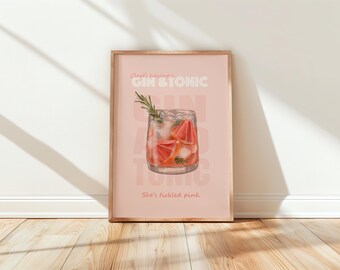 Personalised Pink Gin Print – Custom Cocktail Wall Art, Gin Lover Gift