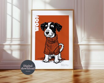 Custom Dog Name Art, Printable Pet Poster, Personalised Portrait, Whimsical Wall Decor, Puppy Gift