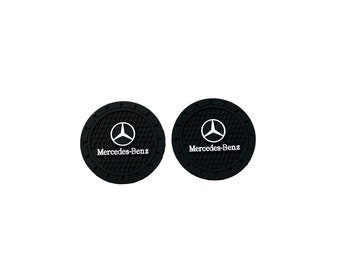 Mercedes-Benz (2 pc) Car Cup Holder Mat Pad Silicone Coasters Black 2.75"