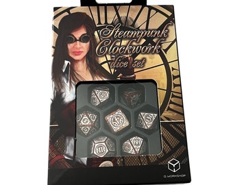 Juego de dados Steampunk Clockwork (7) de Q-Workshop Caramel / White D&D Nuevo