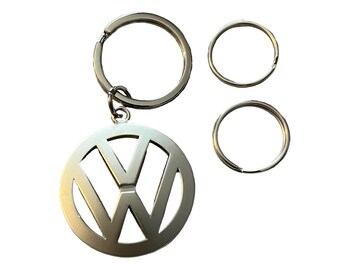 Volkswagen VW Logo Metal Keychain Keyring Fob Silver w/ 2 extra Rings NEW